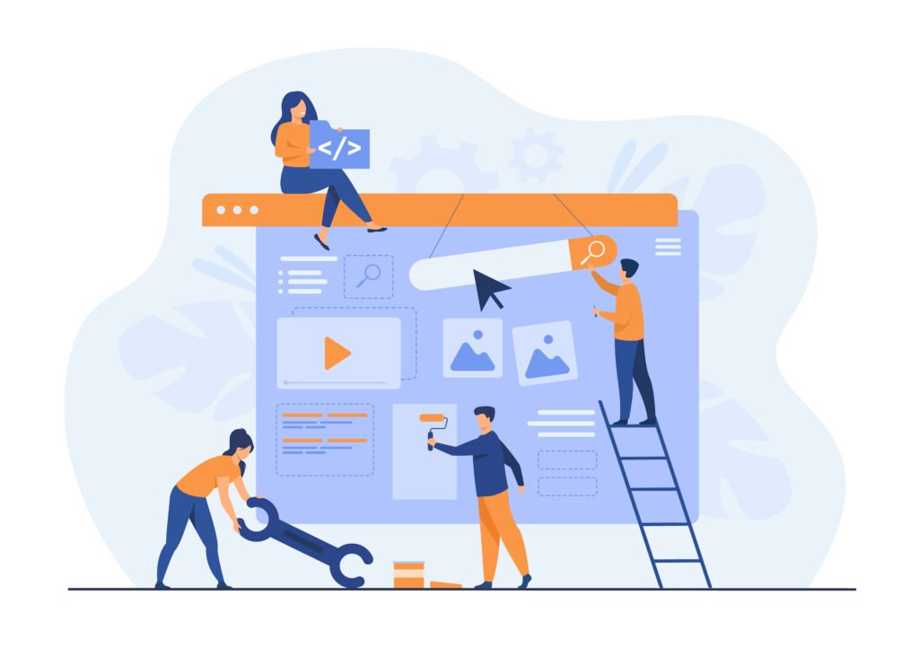 digital marketing team constructing landing or home page