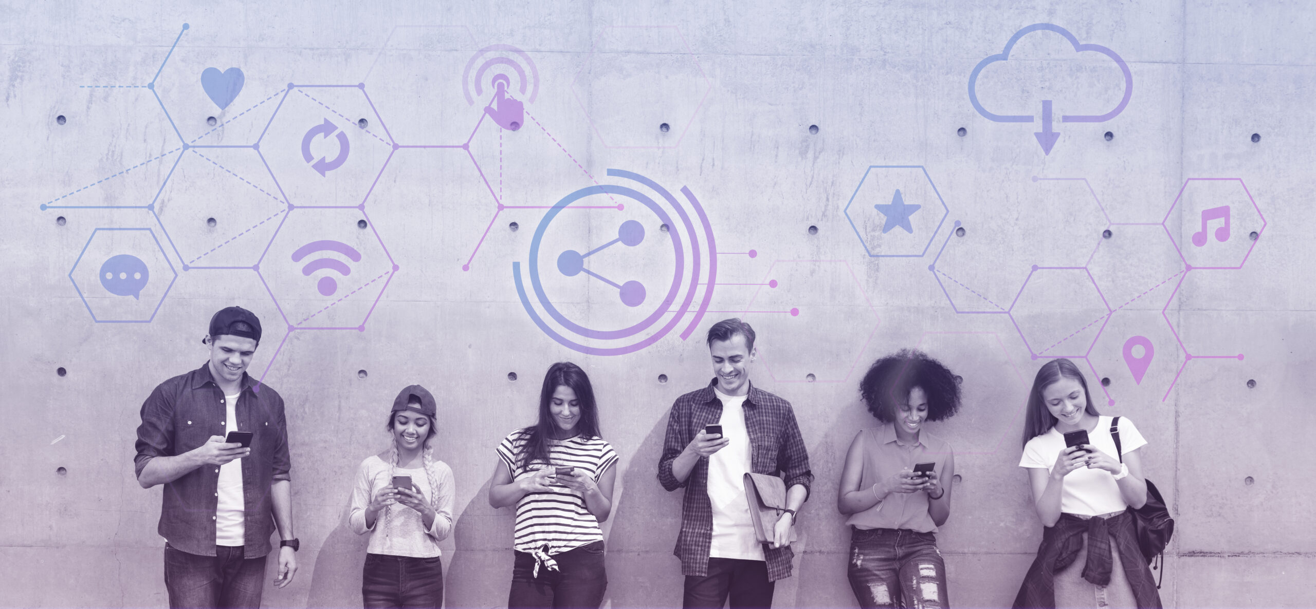 diverse people using their phones