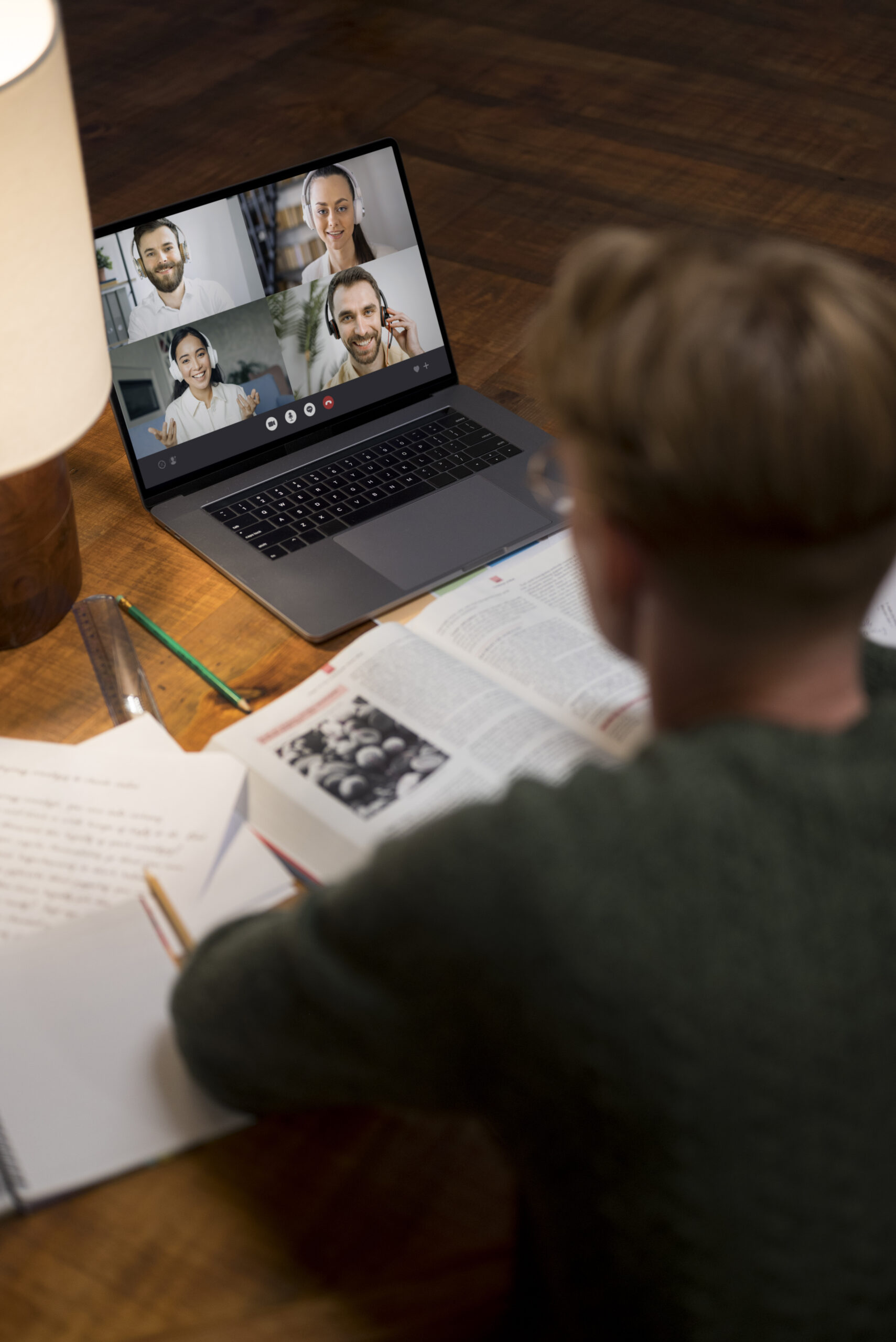 young man learning virtual classroom